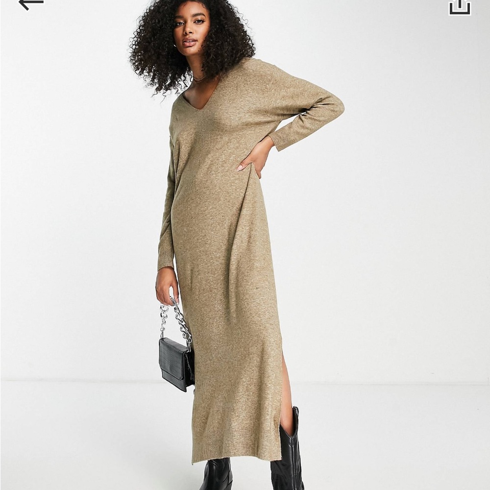 Mango knitted maxi dress v neck- tan -NWT XS